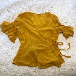 old navy mustard yellow wrap top